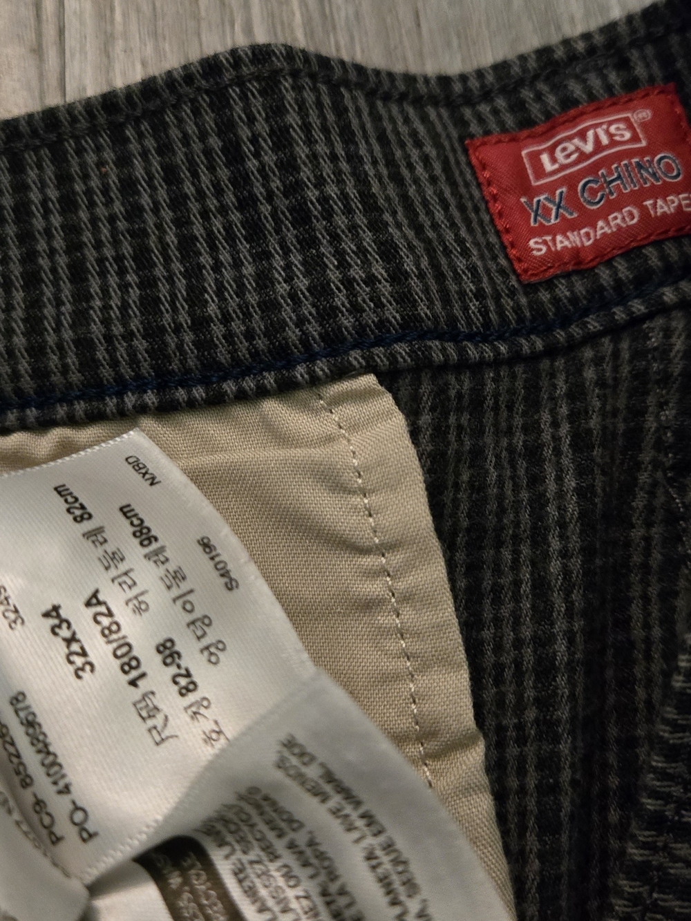 Levi's XX Chino Standard Taper Pants Plaid Mens 32x34 Grey Black - Picture 5 of 5